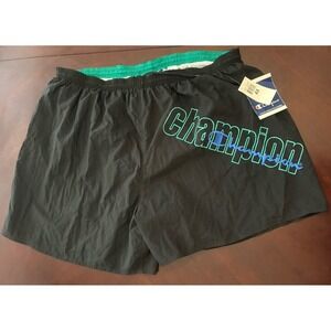 Vintage Champion Swim Trunks Mens 4X Black Green Shorts Retro 90s NWT